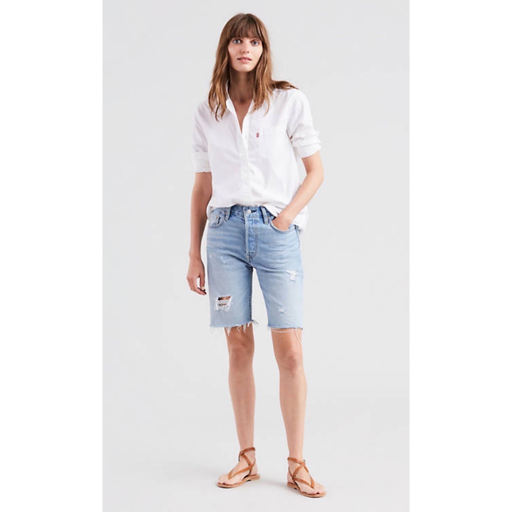Levi's 501 Slouch High Waisted Denim Long Inseam Shorts Size 25